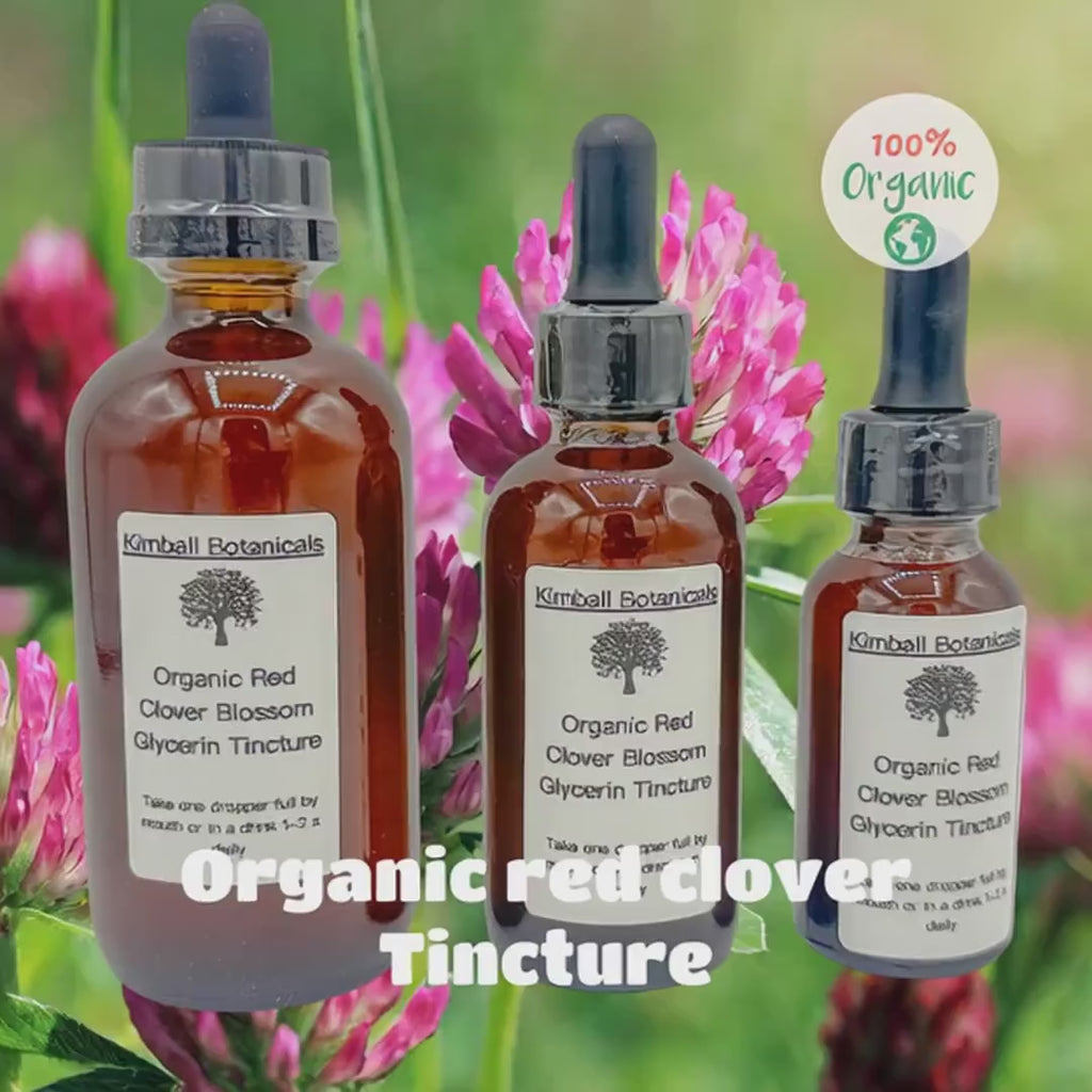 USDA Certified Organic Handcrafted Red Clover Blossom Tincture Double Extracted, NON GMO