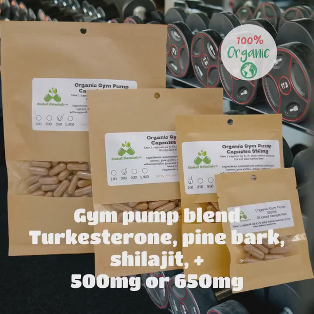 Organic Gym Pump Blend, turkesterone, shilajit, pine bark and more, 500mg or 650mg vegetarian capsules made fresh to order