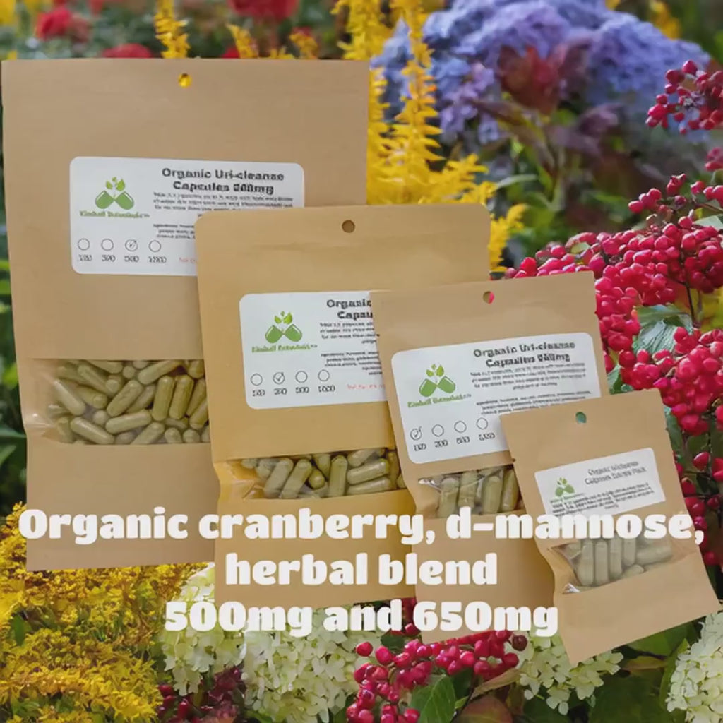 Organic Uricleanse, Cranberry, D-mannose, herbal blend 500mg or 650mg vegetarian capsules NON GMO, made fresh to order