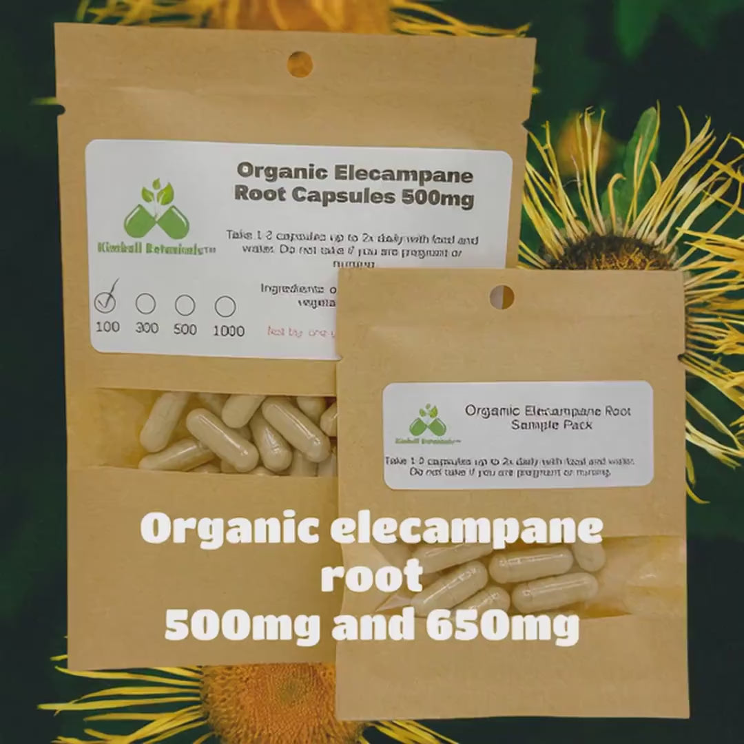 Organic Elecampane Root (Inula helenium) 500mg and 650mg vegetarian capsules, made fresh to order
