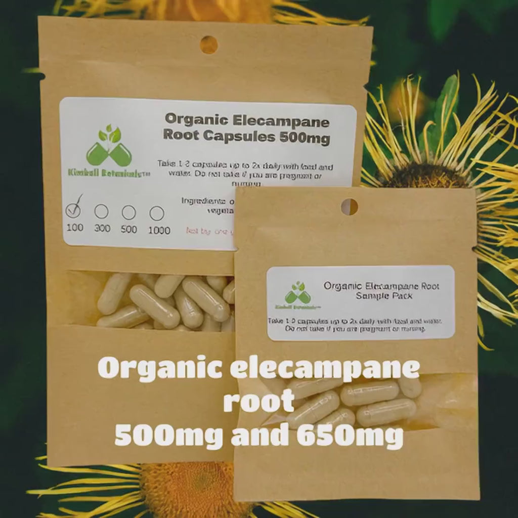 Organic Elecampane Root (Inula helenium) 500mg and 650mg vegetarian capsules, made fresh to order