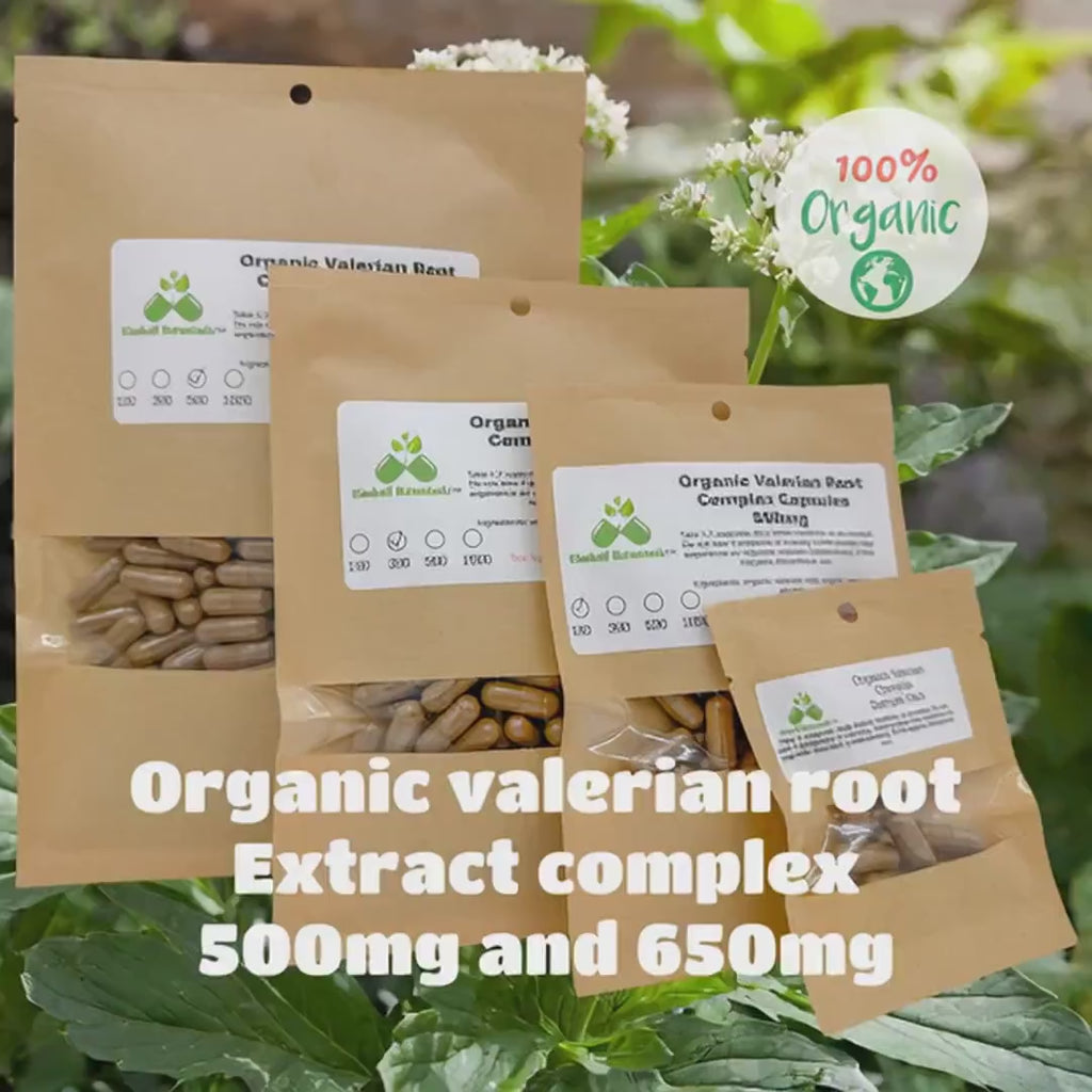 Organic Valerian Root Extract complex (valerian officinalis) 500mg or 650mg vegetarian or pullulan capsules made fresh to order