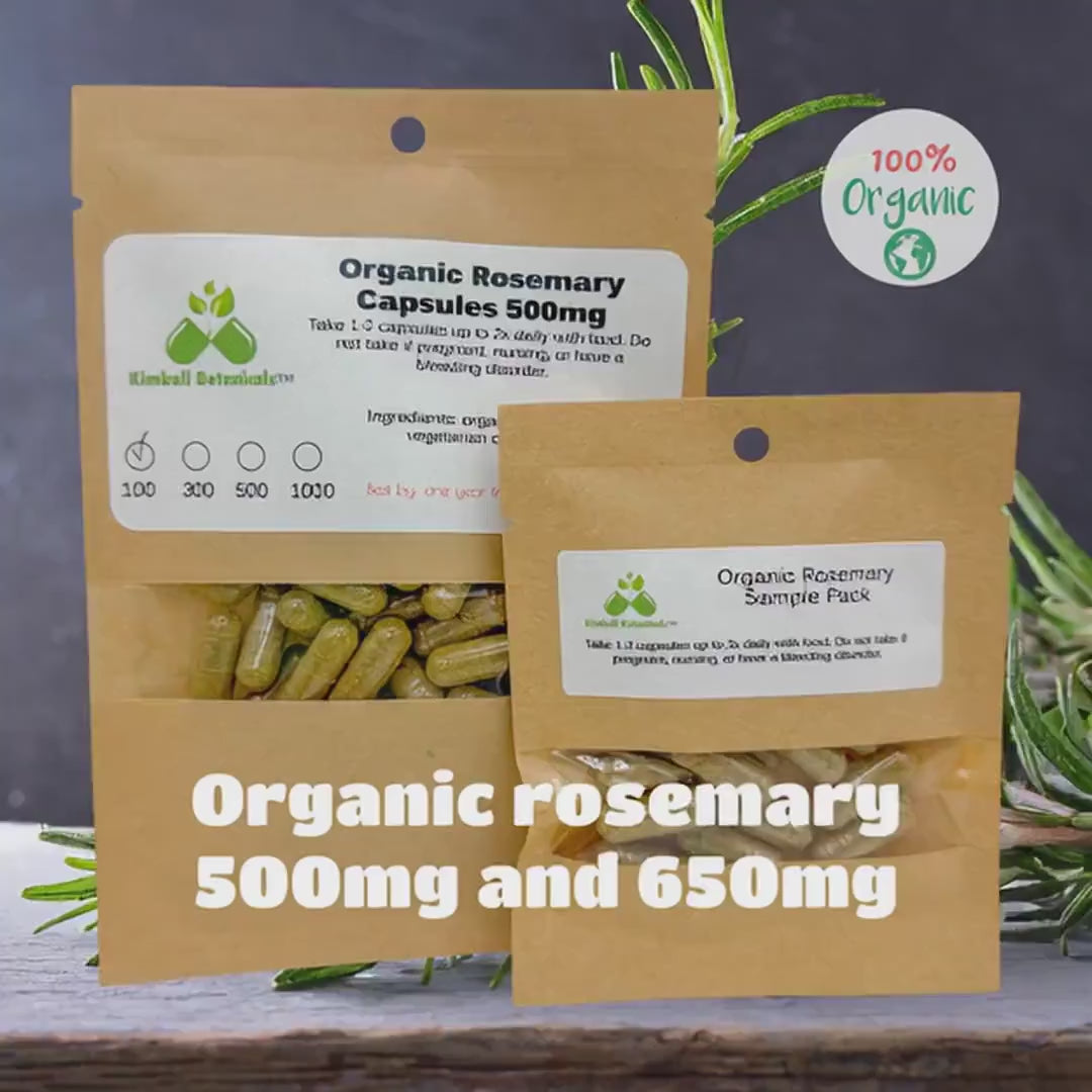Certified Organic Rosemary (Rosmarinus officinali) 500mg and 650mg vegetarian capsules
