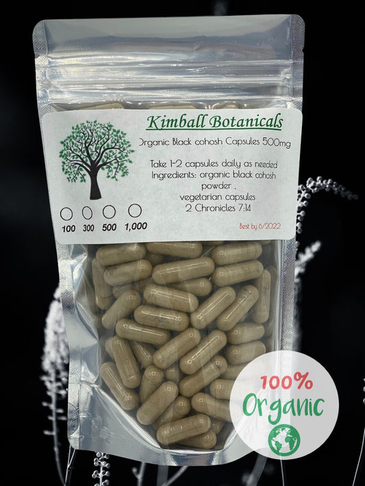 Organic black cohosh 500mg vegetarian capsules made fresh to order.