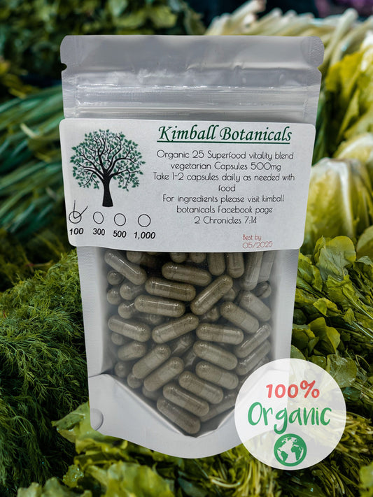 Organic 25 superfood vitality blend 500mg vegetarian capsules made fresh to order