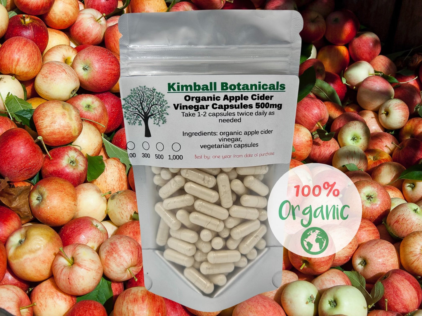 Apple cider vinegar powder 500mg vegetarian capsules made without any fillers or binders of any kind