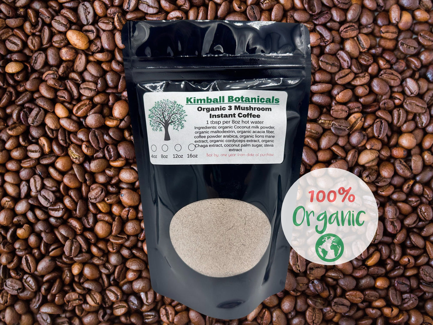 Organic 3 Mushroom Instant Coffee Mushroom Blend With Chaga, Lion’s Mane and Cordyceps Extracts